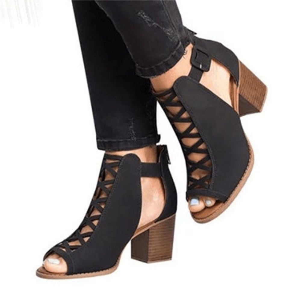 NWT Black Ankle Peep Toe Shoes